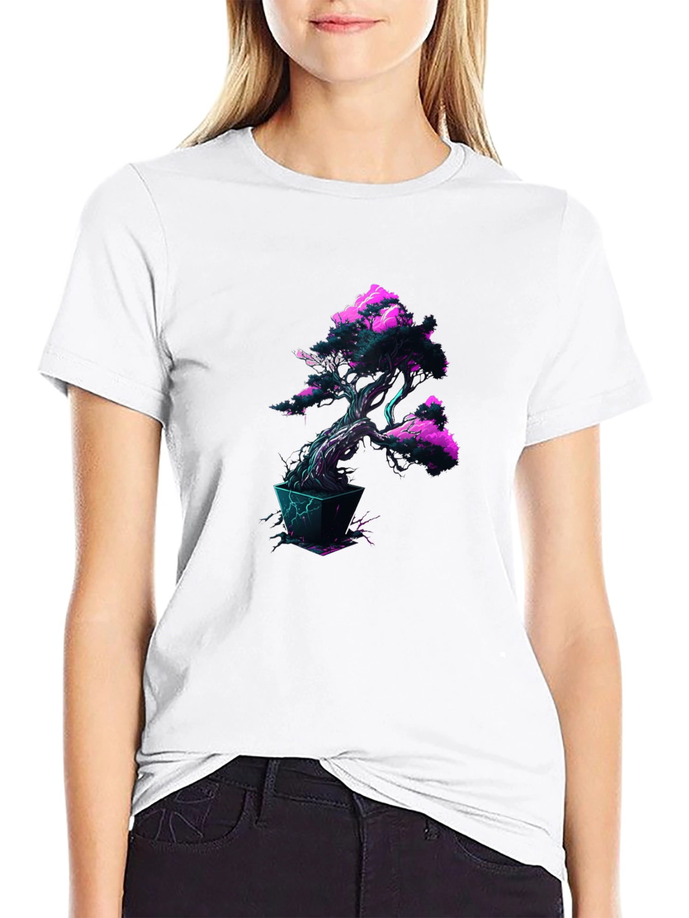 Cyberpunk Bonsai Tree Black T-Shirt
