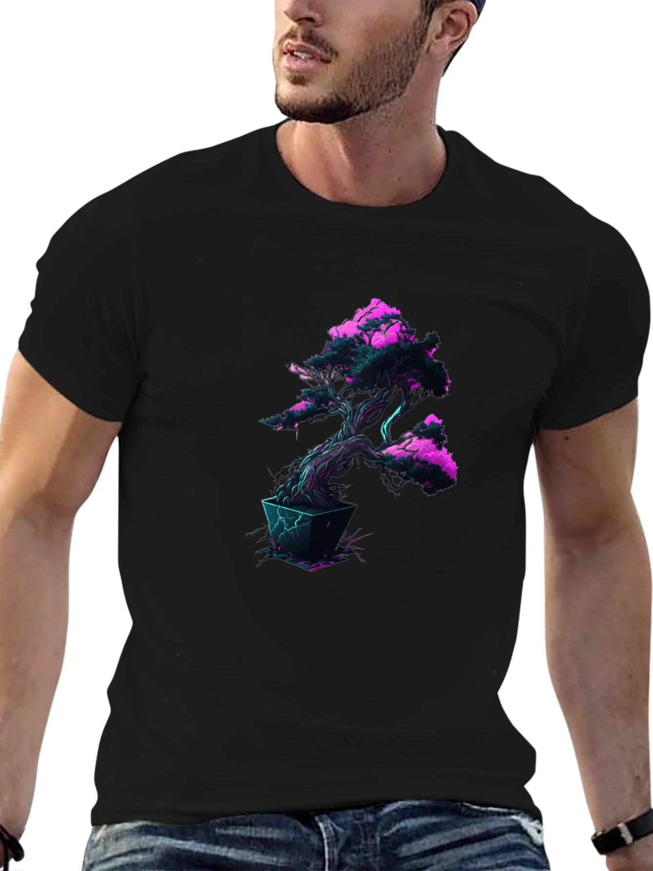 Cyberpunk Bonsai Tree Black T-Shirt