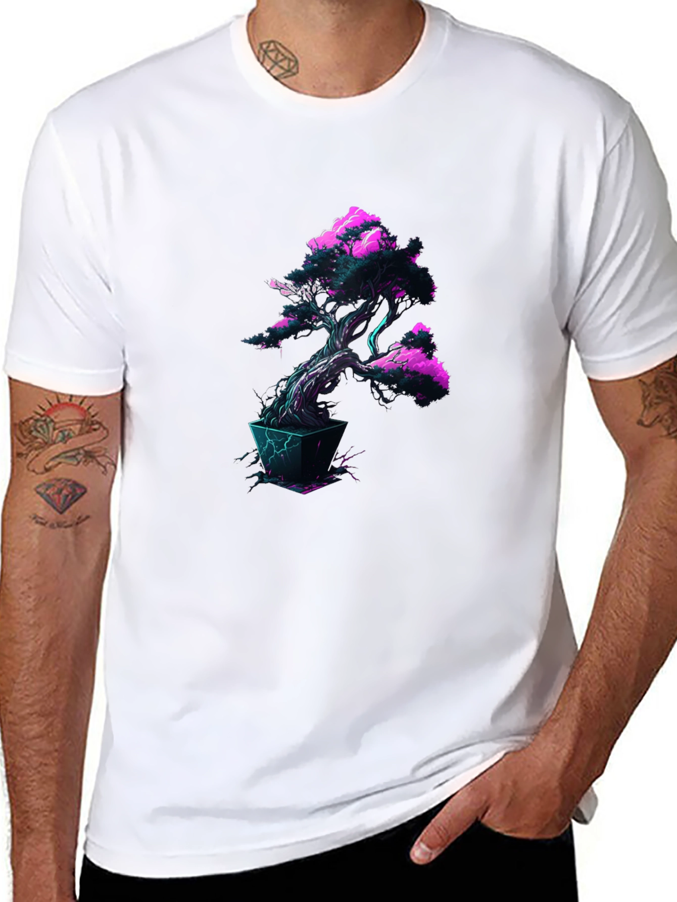 Cyberpunk Bonsai Tree Black T-Shirt