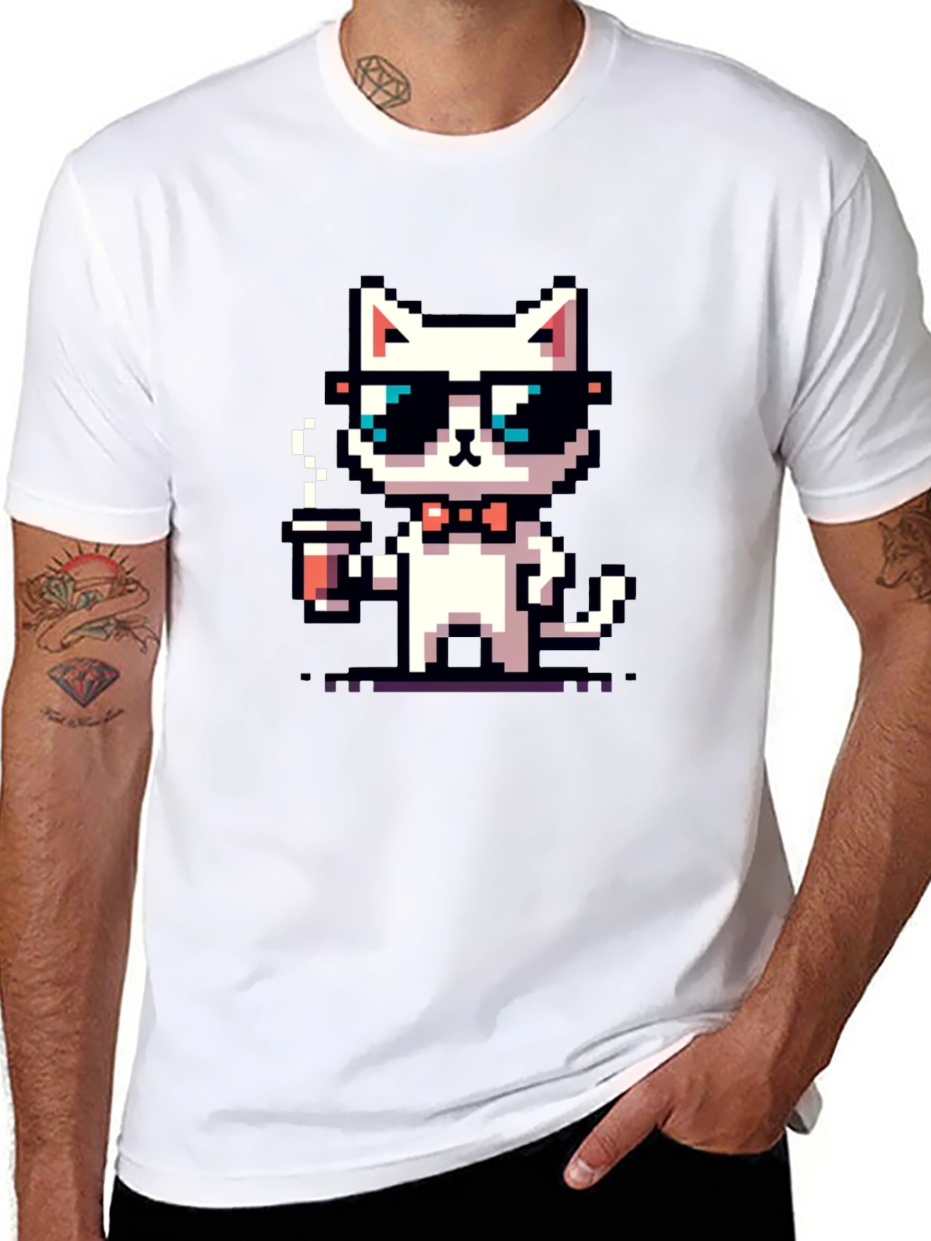 Cool Pixel Cat Coffee T-Shirt