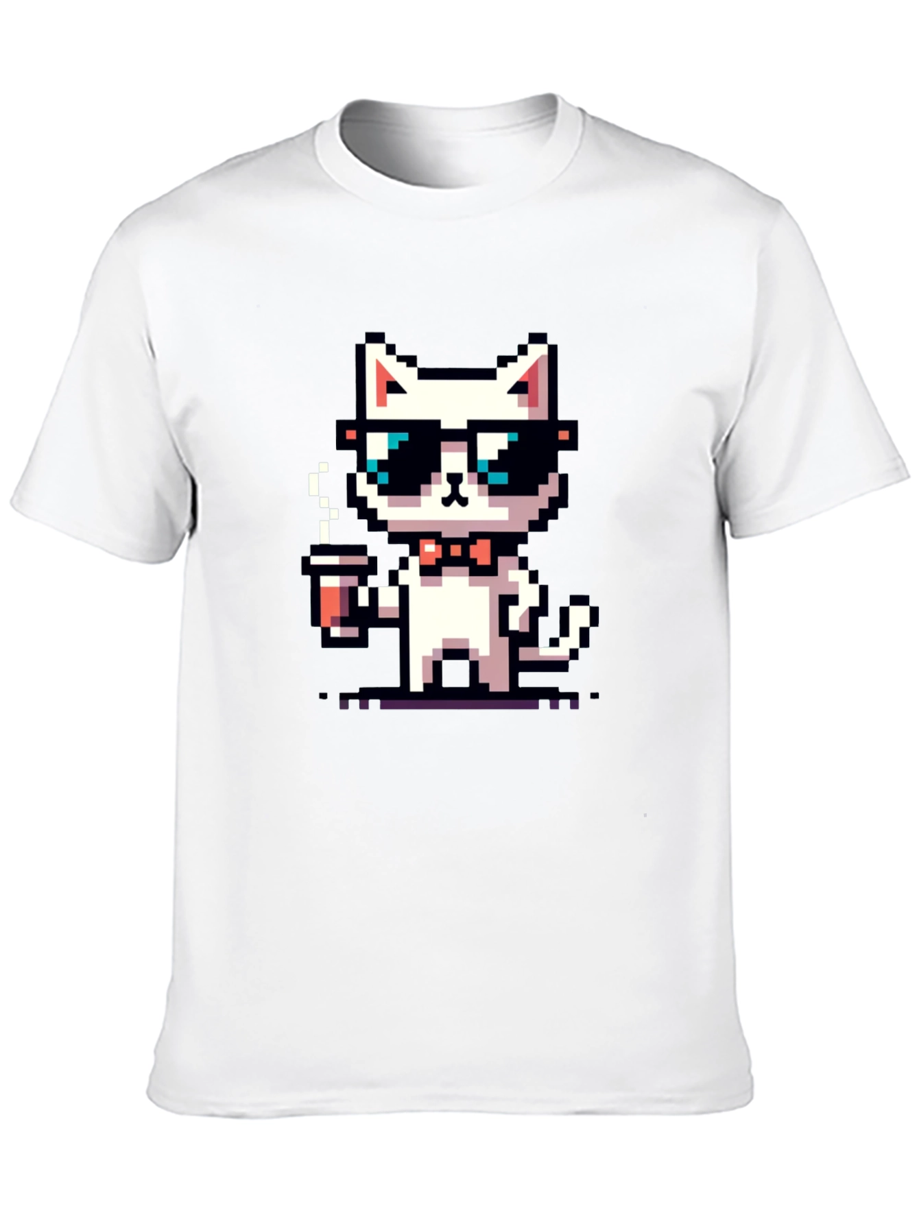 Cool Pixel Cat Coffee T-Shirt