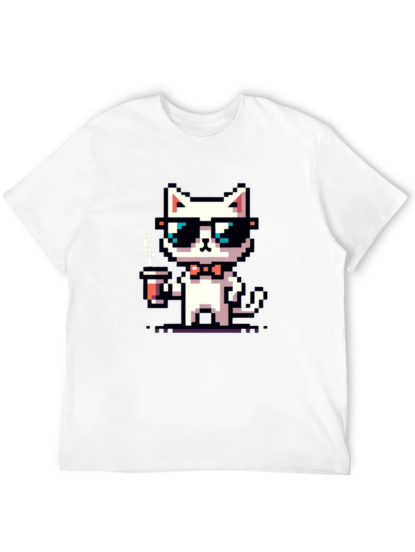 Cool Pixel Cat Coffee T-Shirt