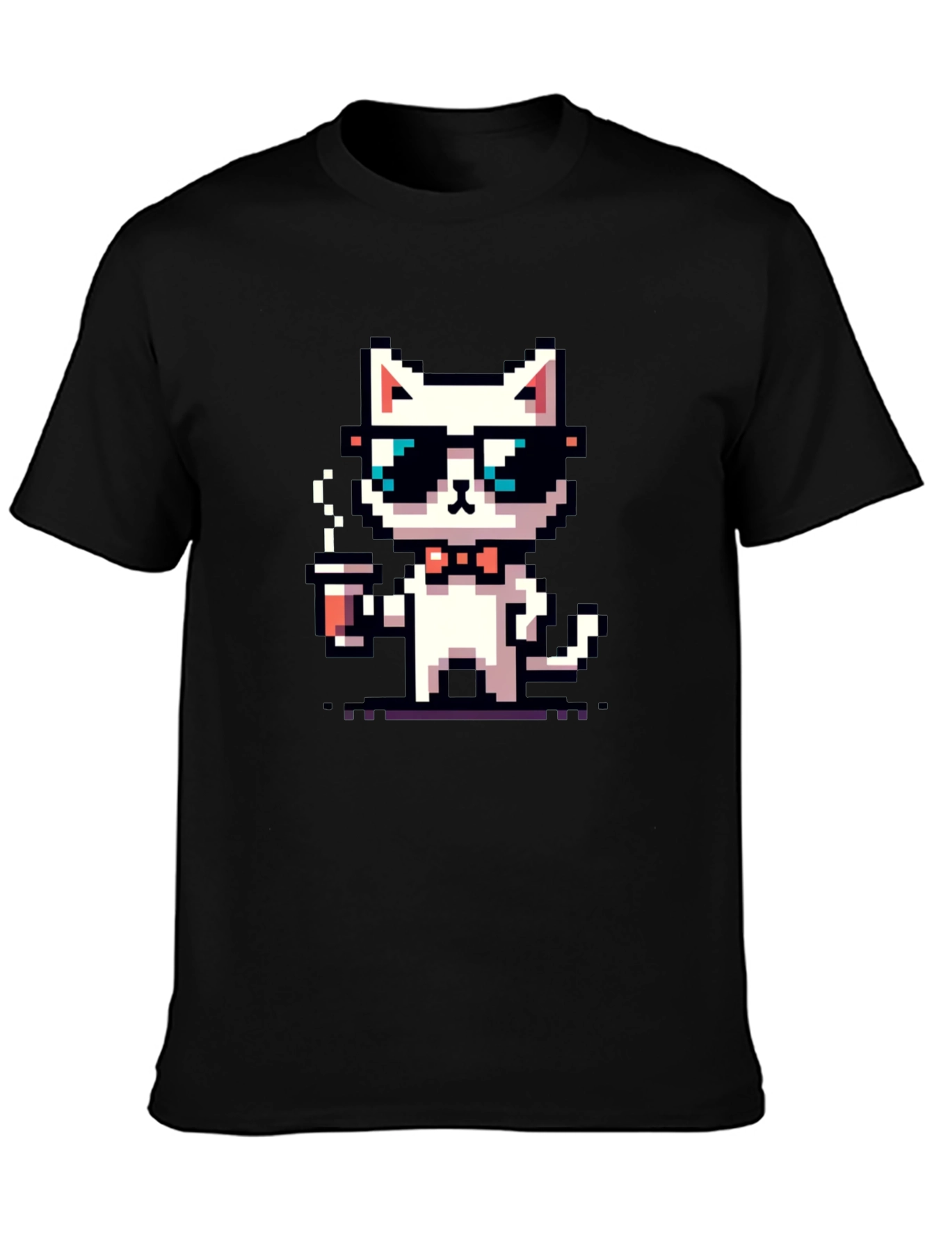 Cool Pixel Cat Coffee T-Shirt