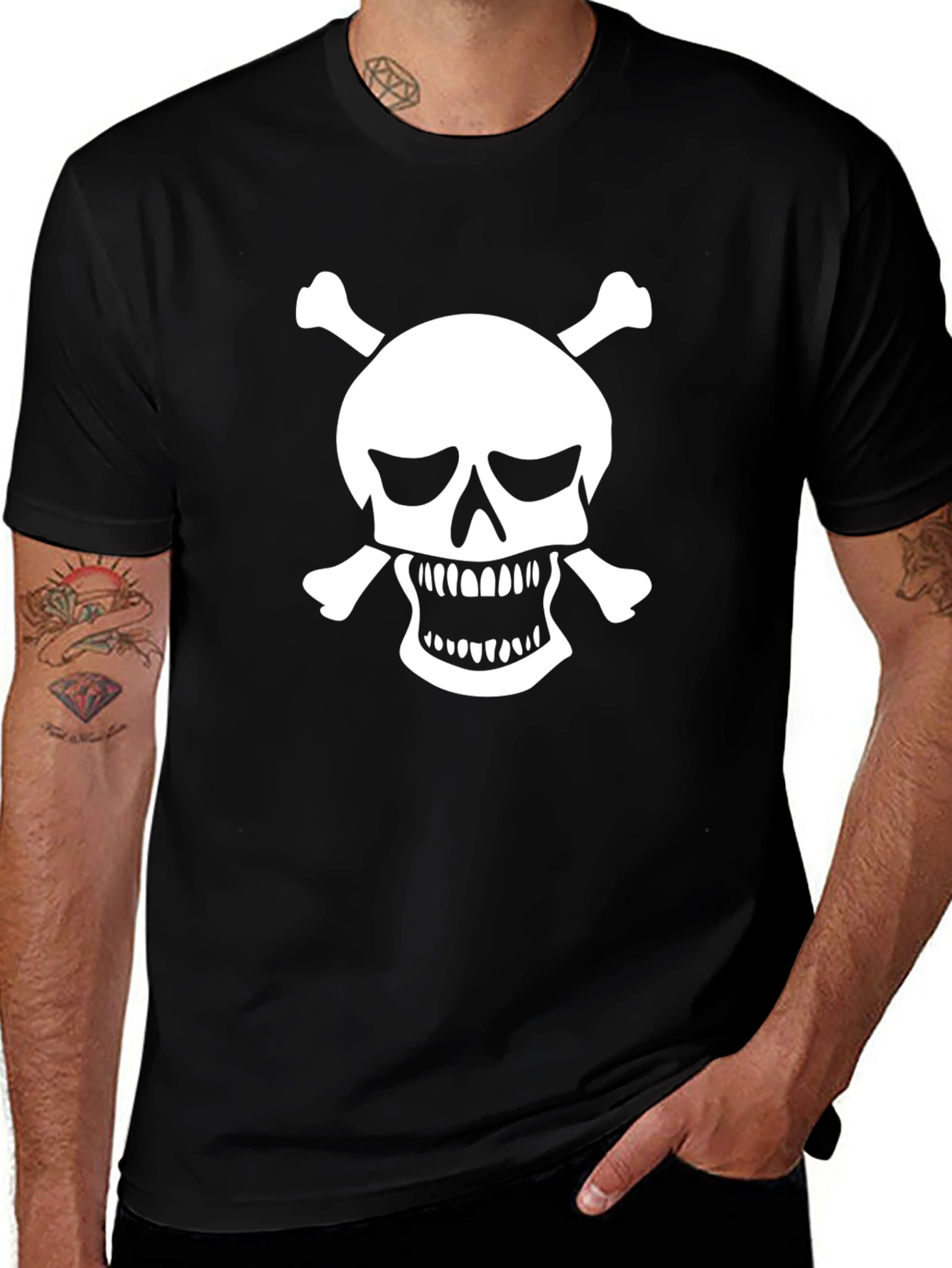 Skull & Crossbones Graphic Tee - Black Cotton T-Shirt