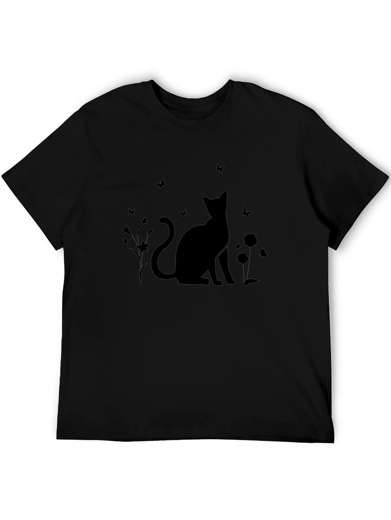 Silhouette Cat & Butterfly Black T-Shirt