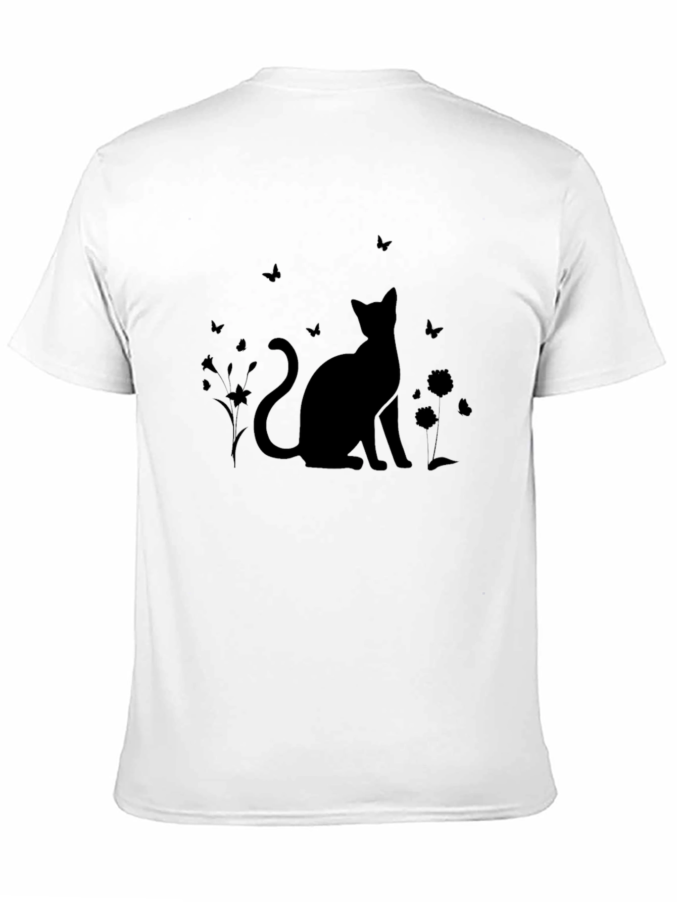 Silhouette Cat & Butterfly Black T-Shirt