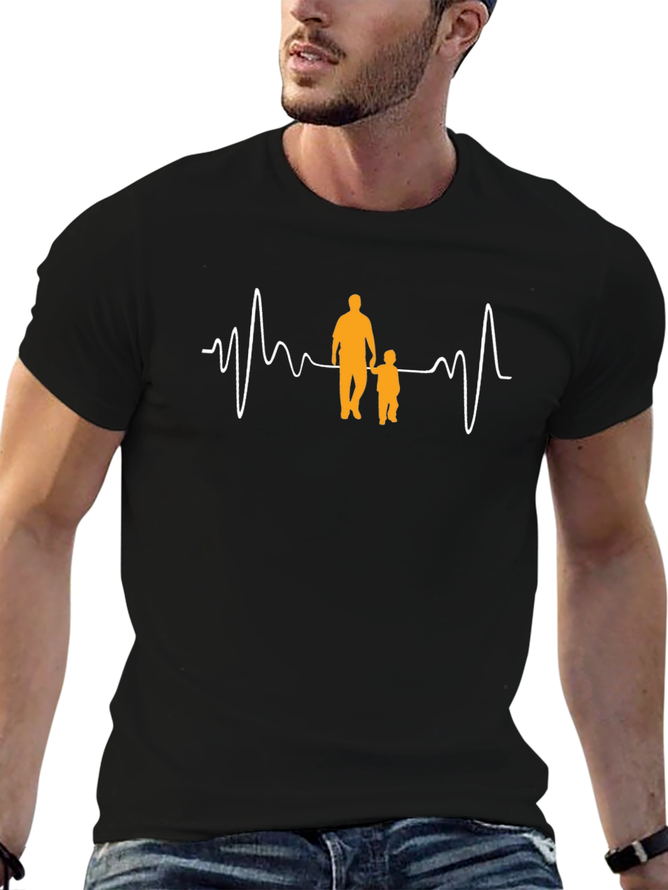 Father & Child Heartbeat T-Shirt - Black