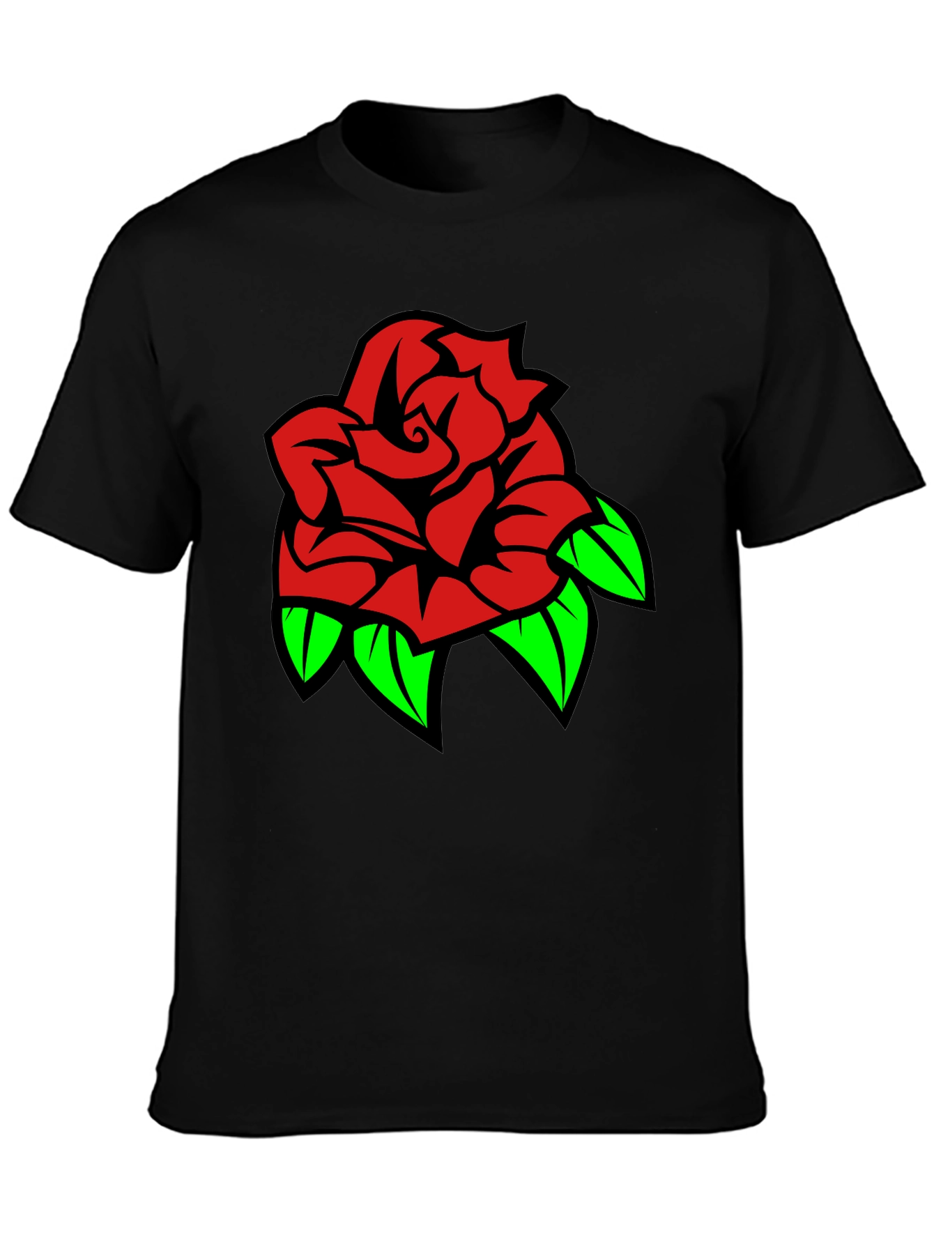 Rose Graphic Tee - Bold Red & Green Design