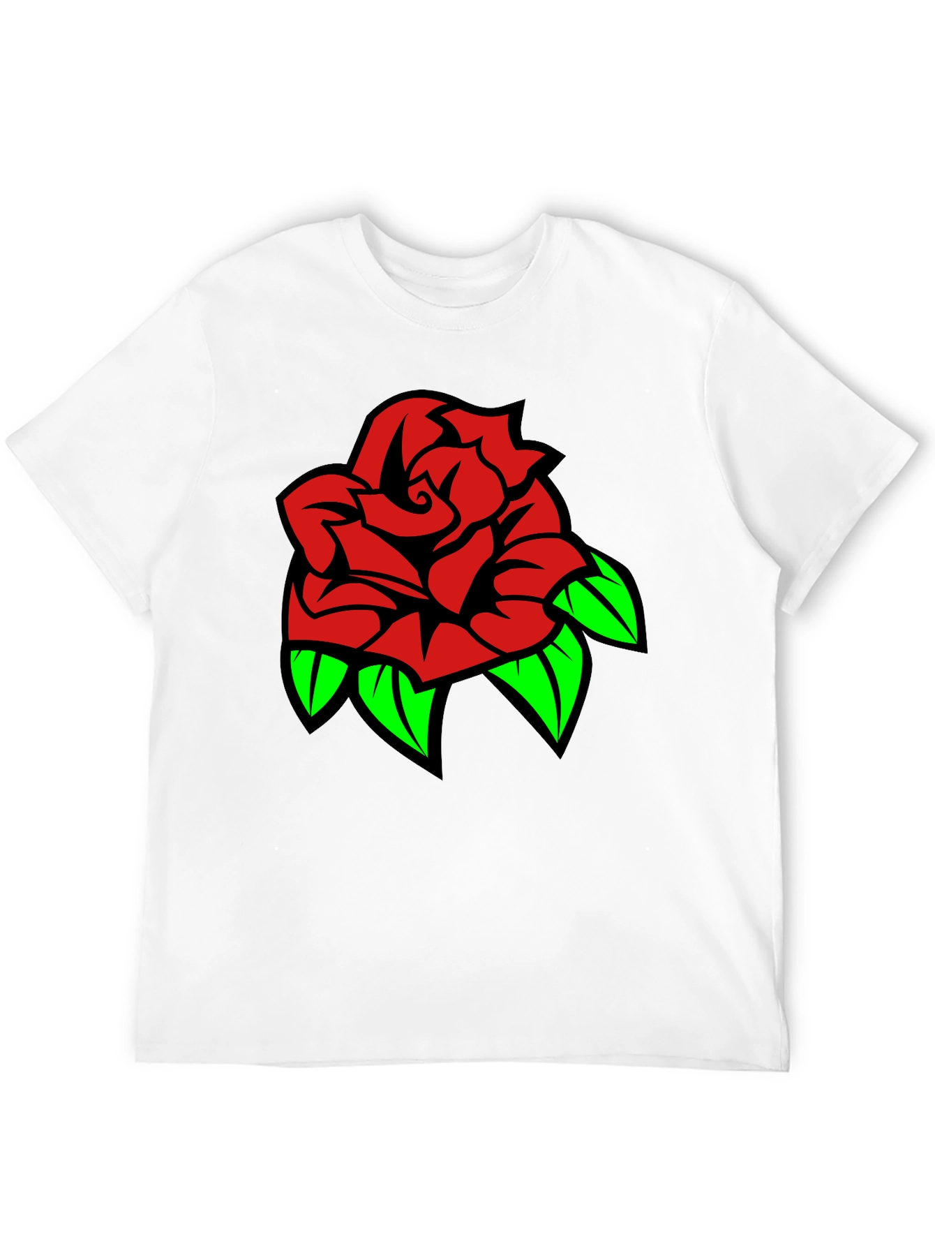 Rose Graphic Tee - Bold Red & Green Design