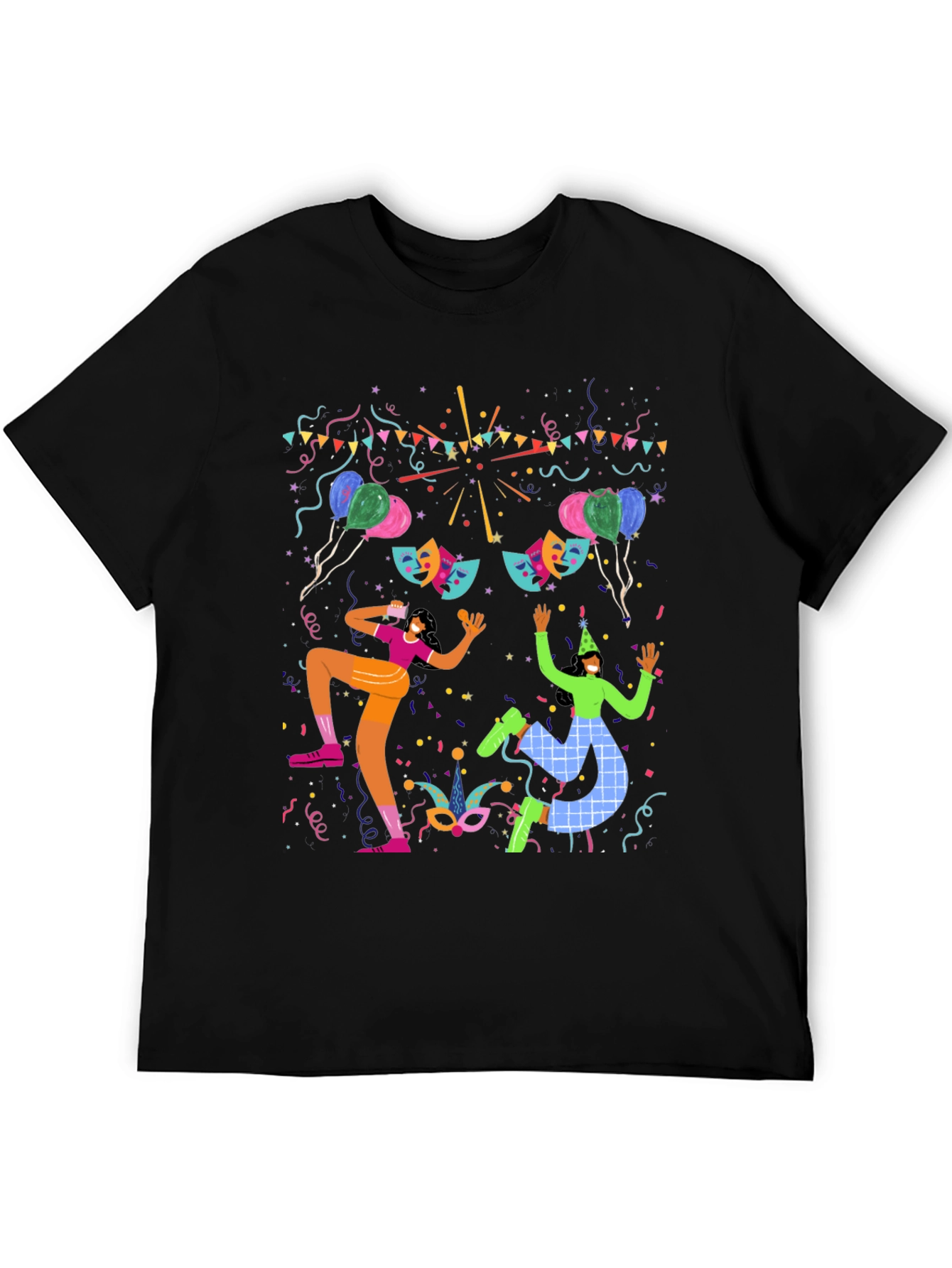 Festive Celebration Graphic Print Black T-Shirt