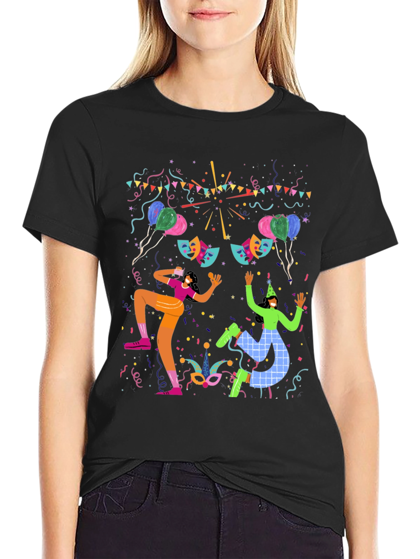 Festive Celebration Graphic Print Black T-Shirt