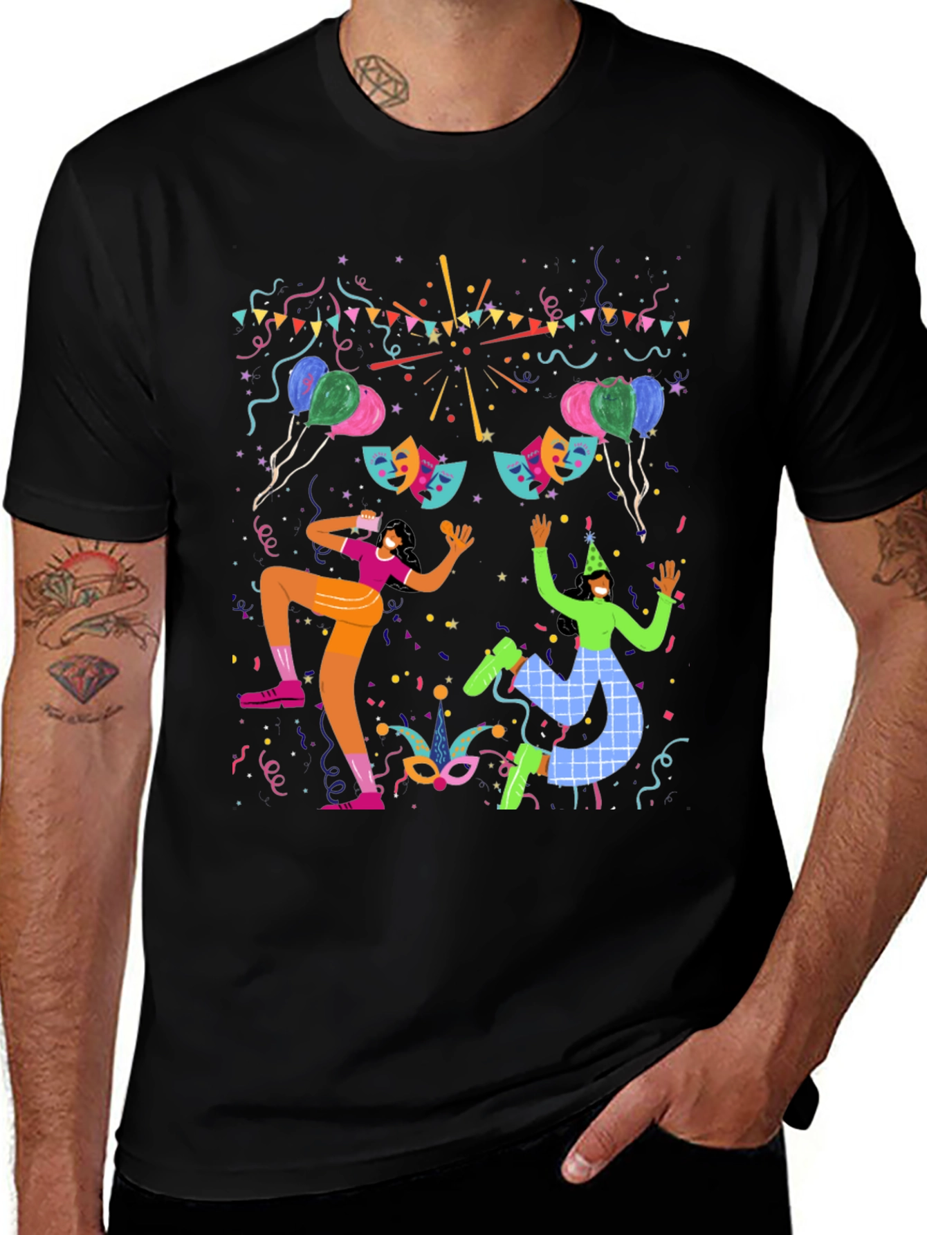 Festive Celebration Graphic Print Black T-Shirt