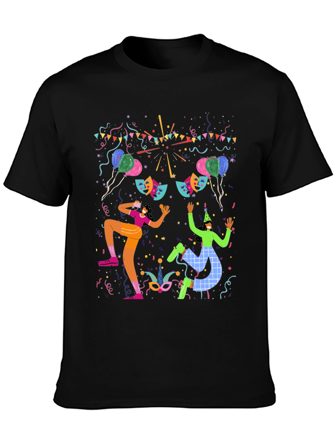 Festive Celebration Graphic Print Black T-Shirt