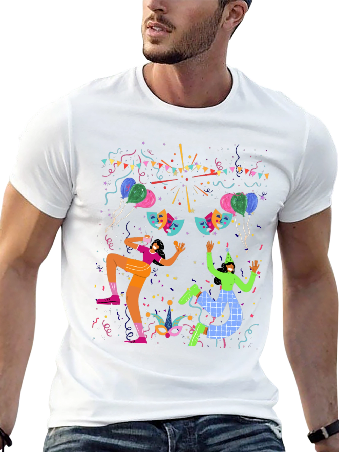 Festive Celebration Graphic Print Black T-Shirt