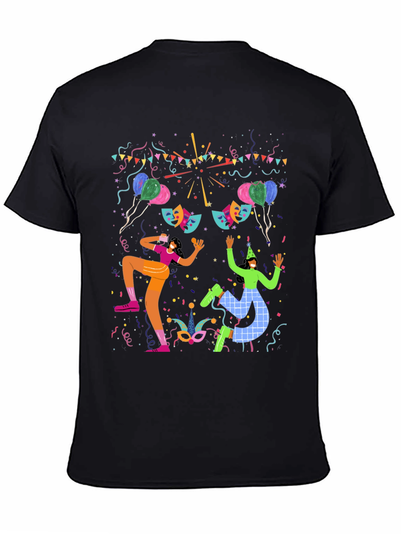Festive Celebration Graphic Print Black T-Shirt