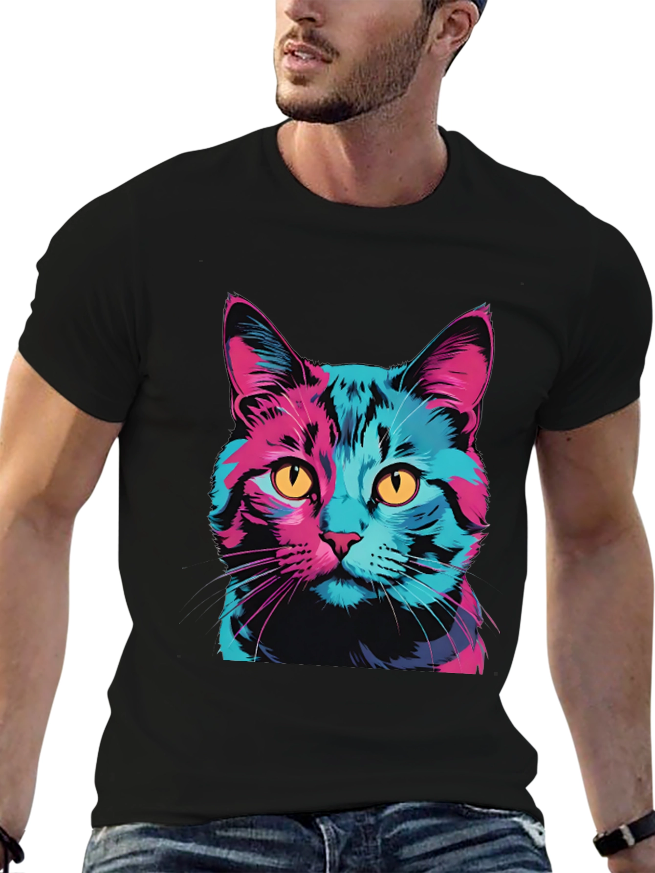 Vaporwave Cat Graphic Tee - Trendy Unisex T-Shirt