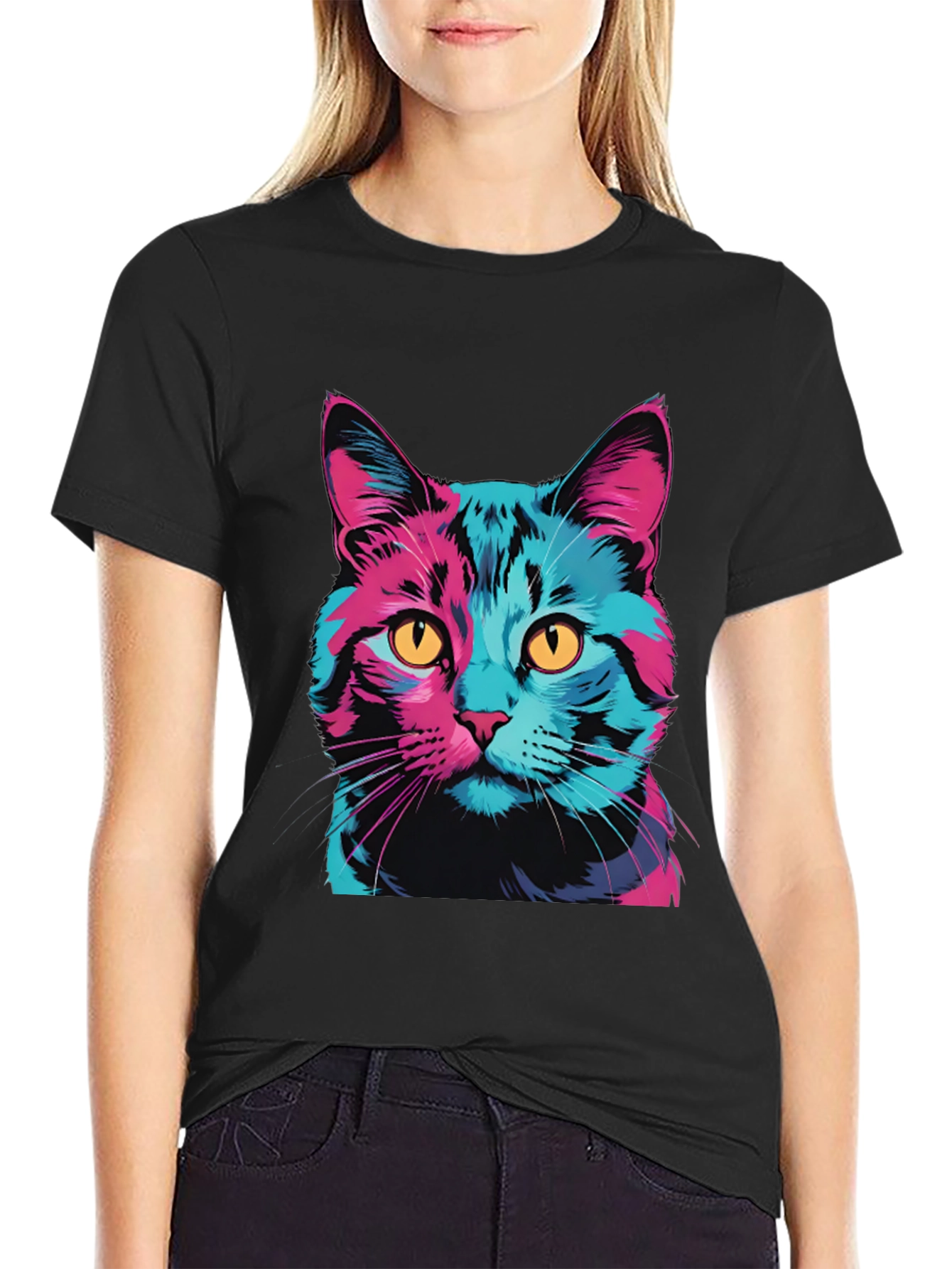 Vaporwave Cat Graphic Tee - Trendy Unisex T-Shirt