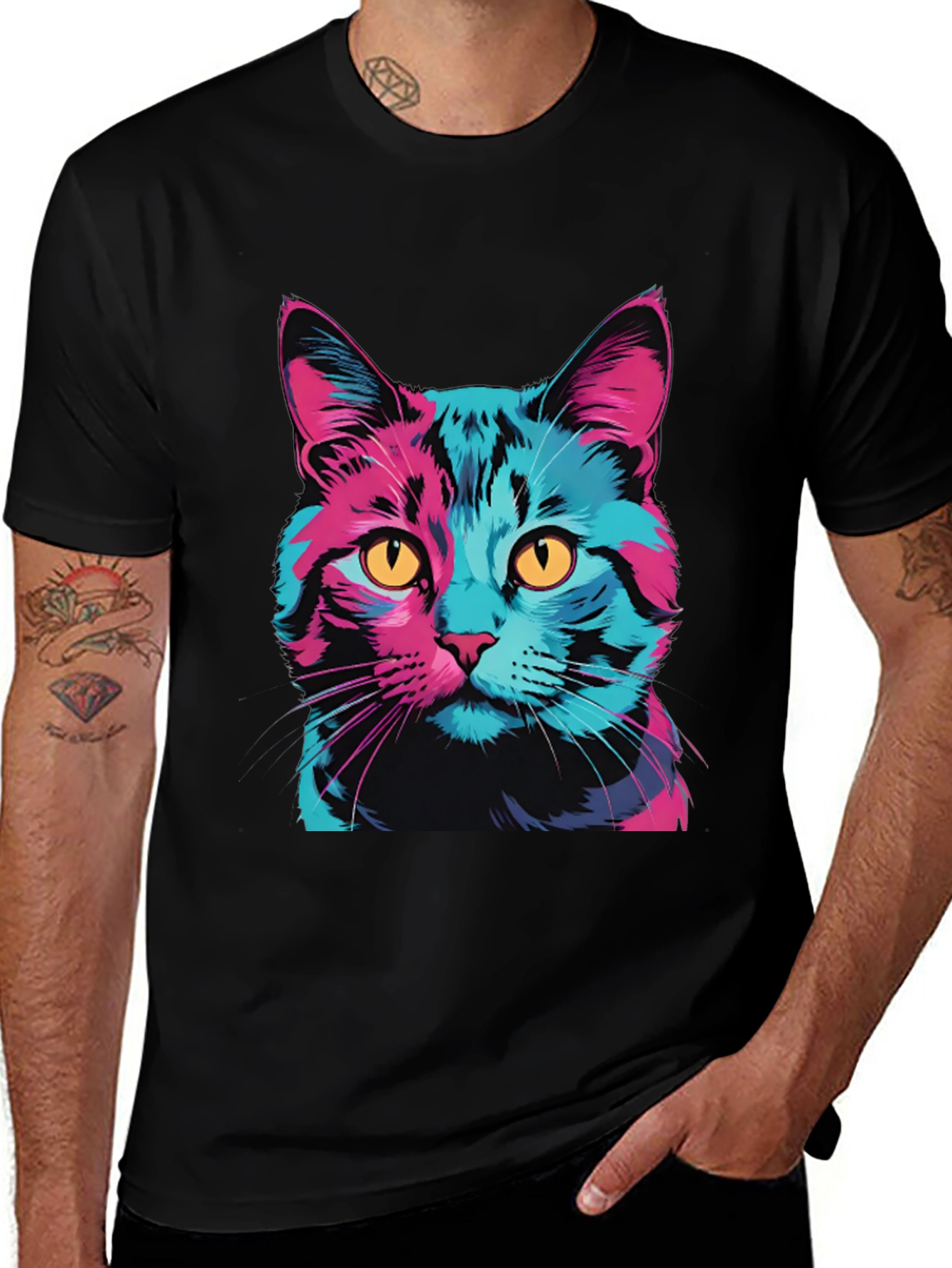 Vaporwave Cat Graphic Tee - Trendy Unisex T-Shirt