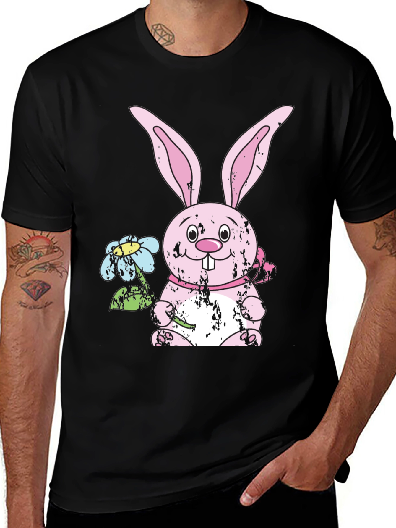 Easter Bunny T-Shirt - Cute Rabbit with Flowers