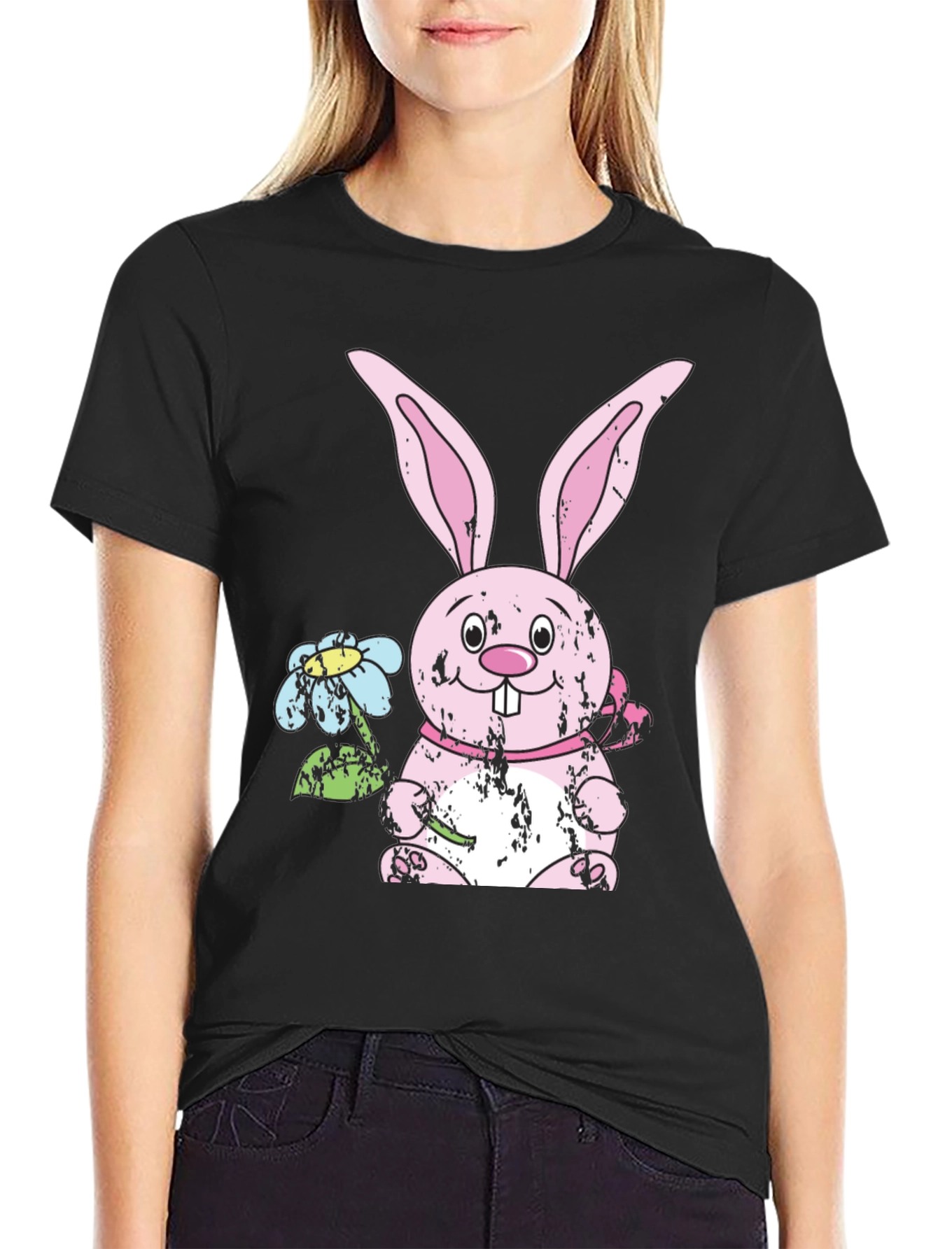 Easter Bunny T-Shirt - Cute Rabbit with Flowers