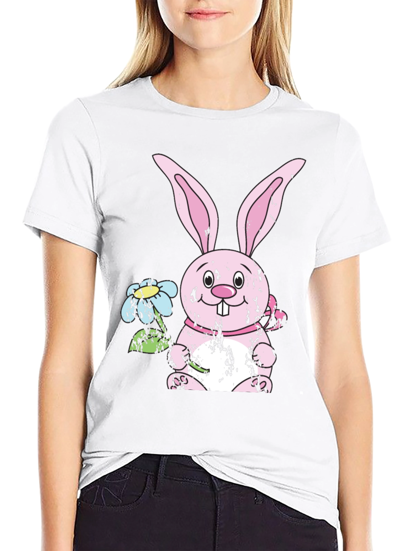 Easter Bunny T-Shirt - Cute Rabbit with Flowers