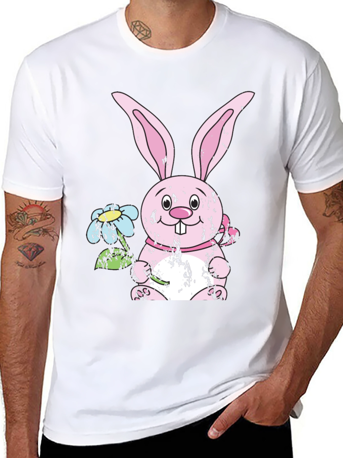 Easter Bunny T-Shirt - Cute Rabbit with Flowers