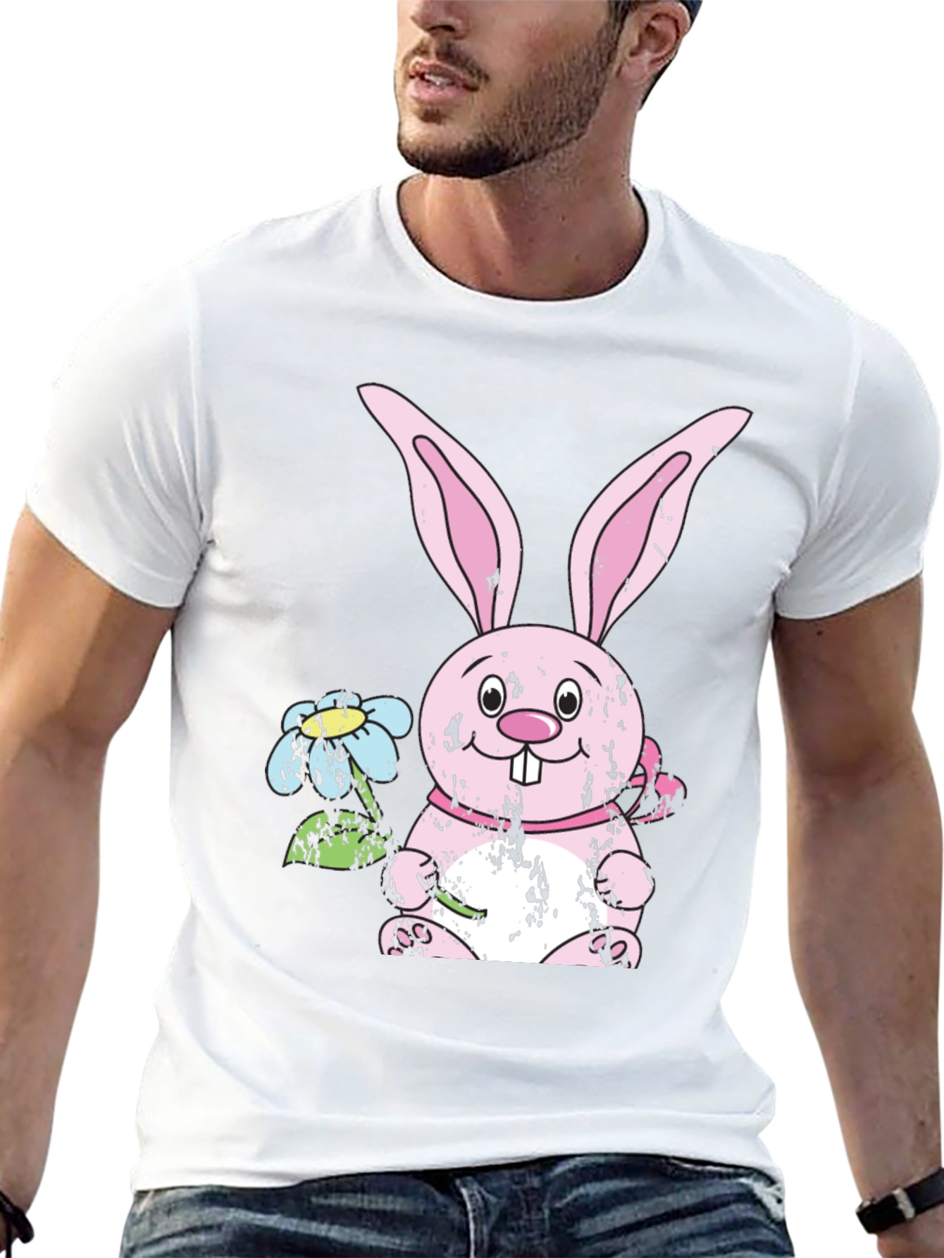 Easter Bunny T-Shirt - Cute Rabbit with Flowers