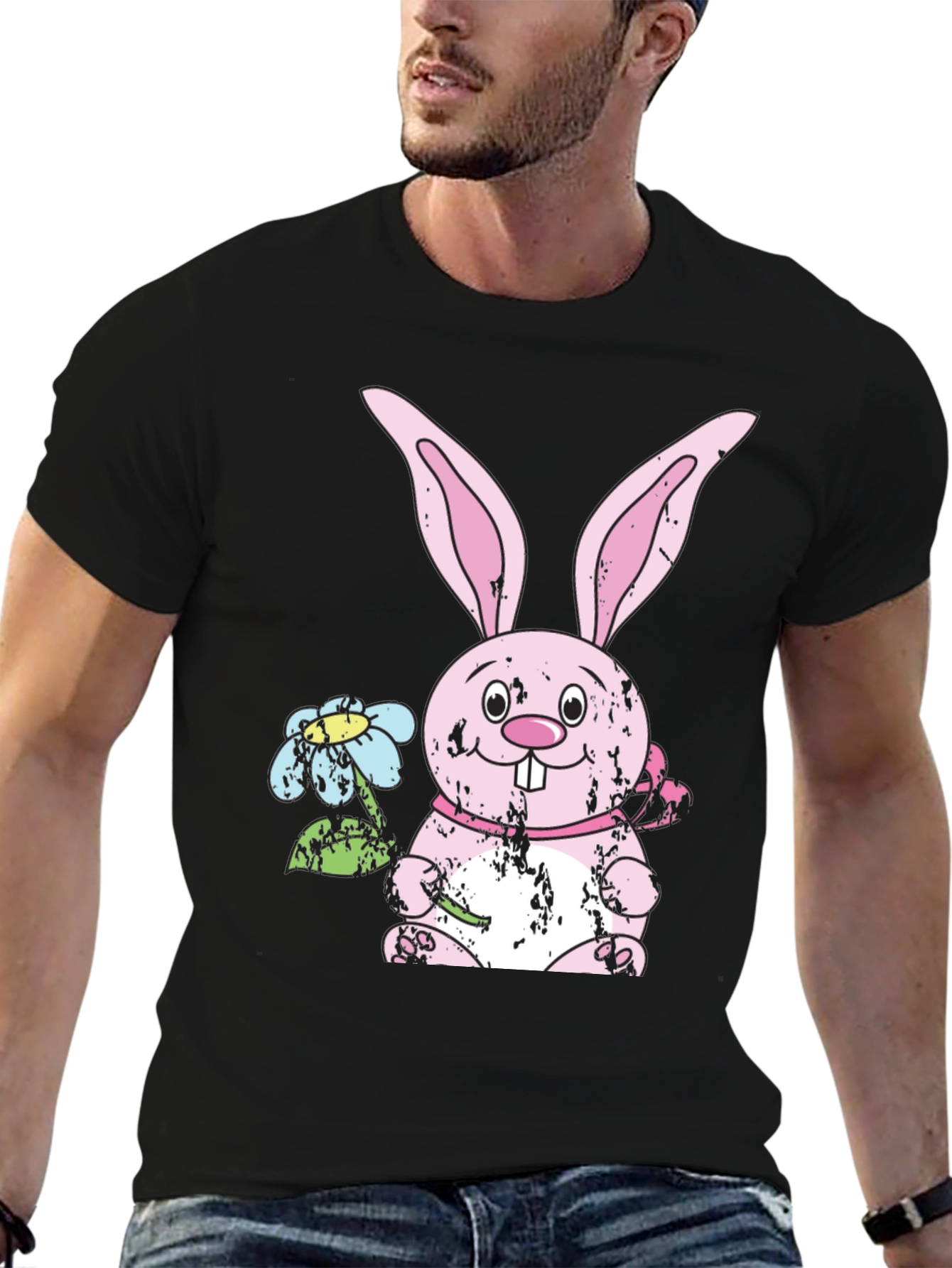 Easter Bunny T-Shirt - Cute Rabbit with Flowers