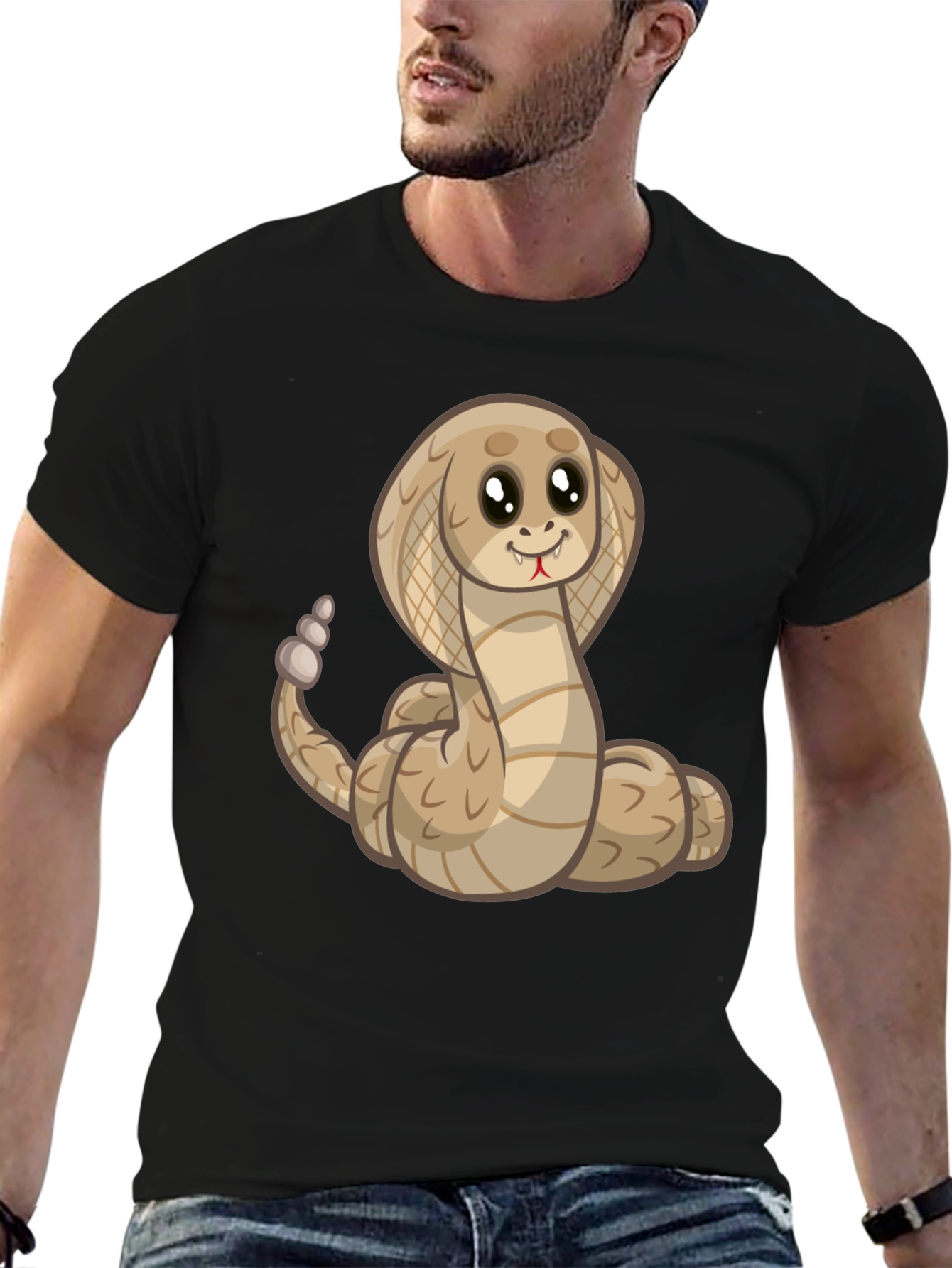Cute Cartoon Cobra Snake Black T-Shirt