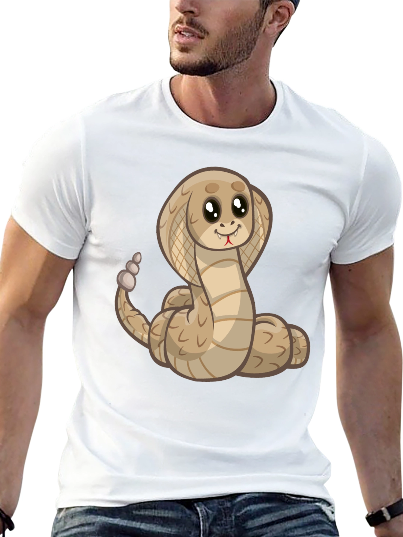 Cute Cartoon Cobra Snake Black T-Shirt