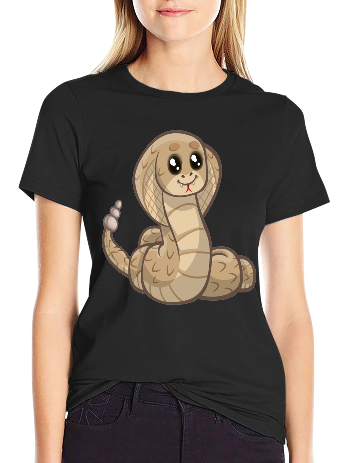 Cute Cartoon Cobra Snake Black T-Shirt