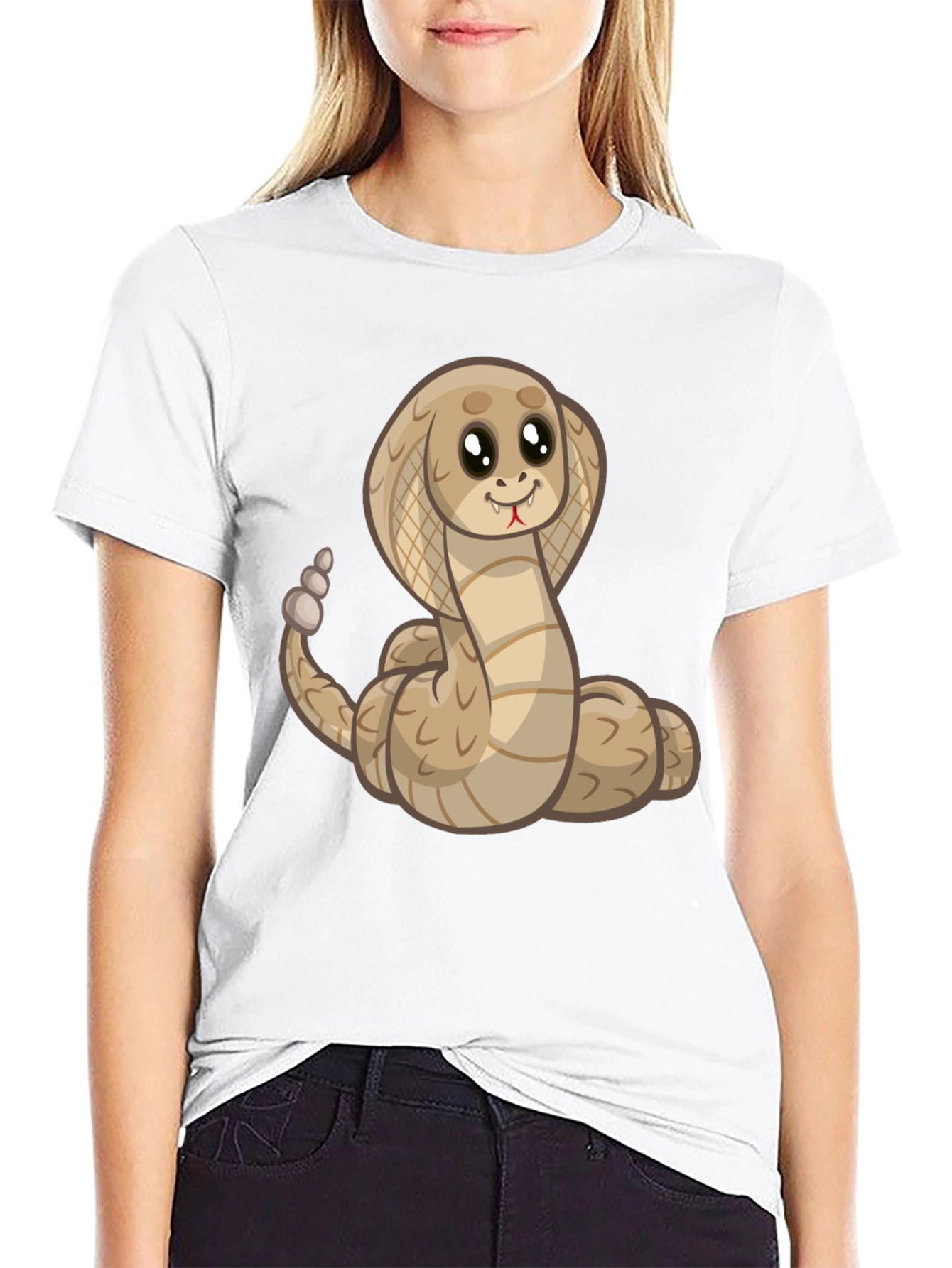 Cute Cartoon Cobra Snake Black T-Shirt