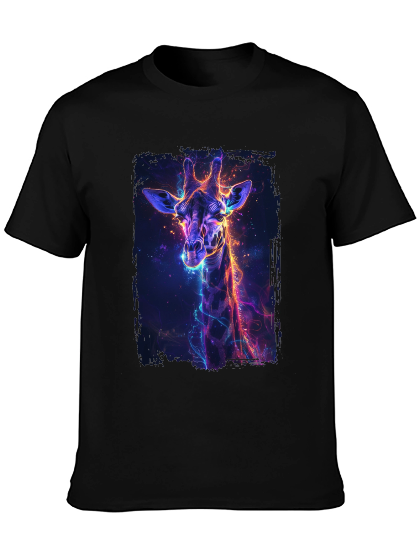 Neon Giraffe Graphic Black T-Shirt