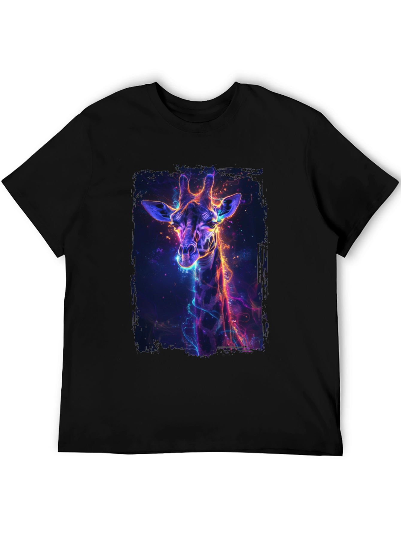 Neon Giraffe Graphic Black T-Shirt