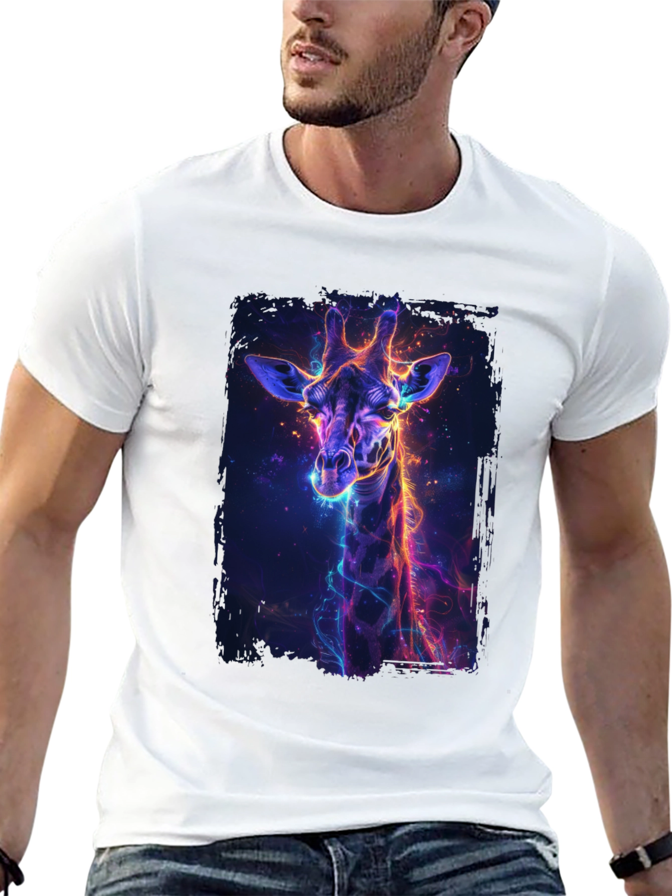 Neon Giraffe Graphic Black T-Shirt