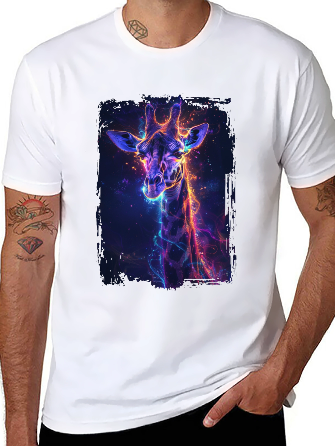 Neon Giraffe Graphic Black T-Shirt