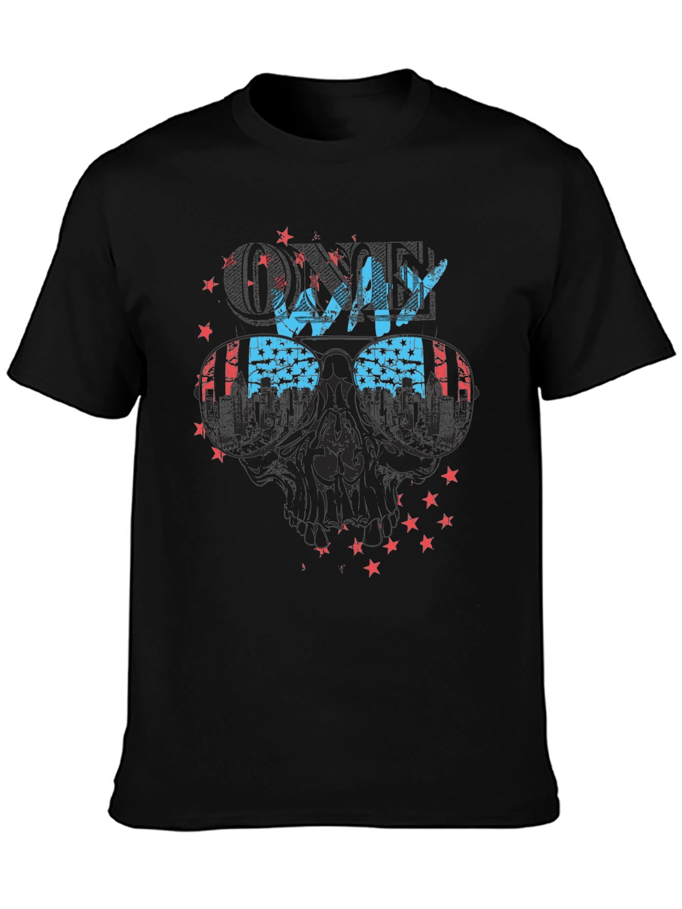 Cool Way Skull Graphic Tee - Patriotic Design