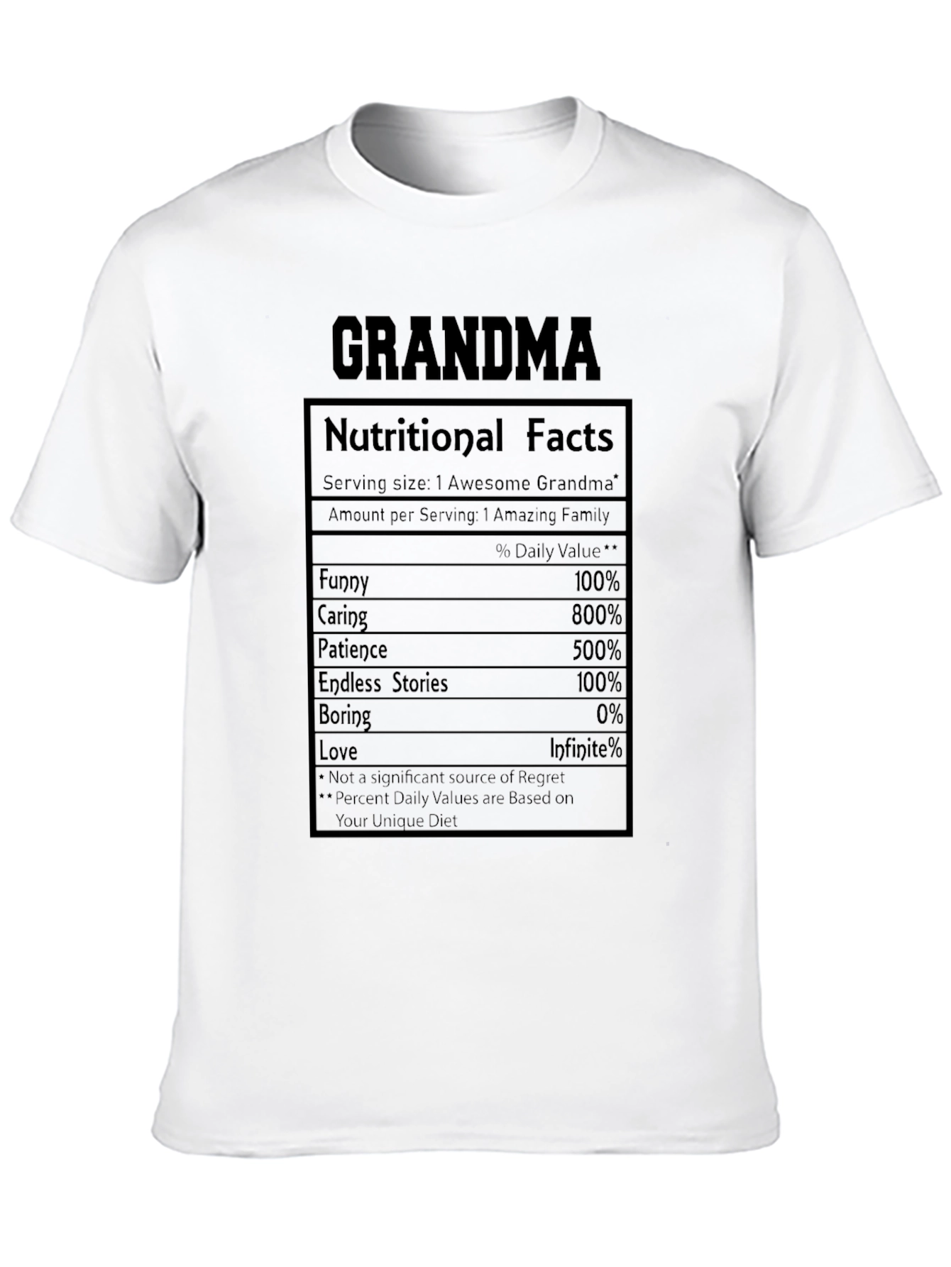 Grandma Nutritional Facts Black T-Shirt