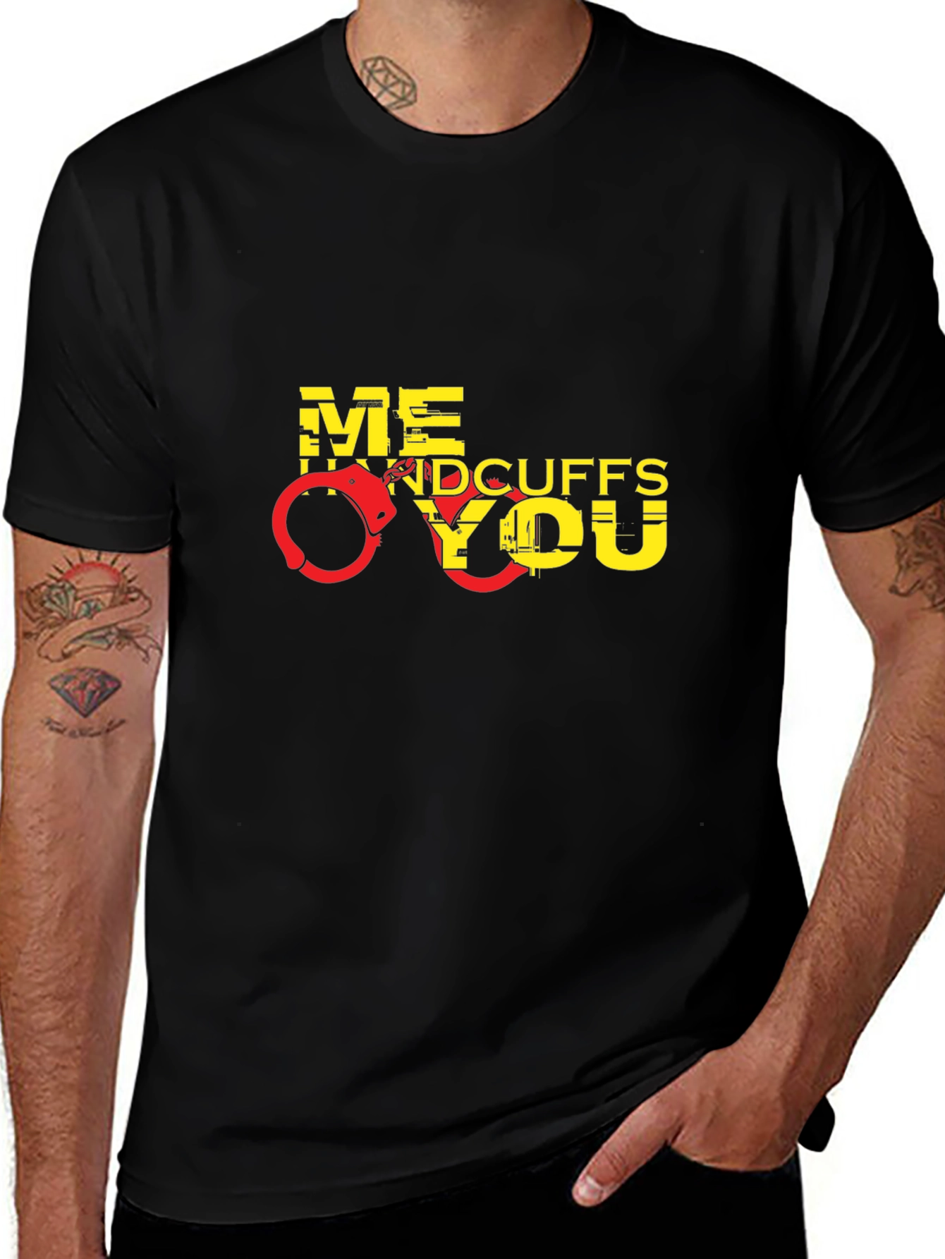 Handcuffs Graphic Mens Black T-Shirt