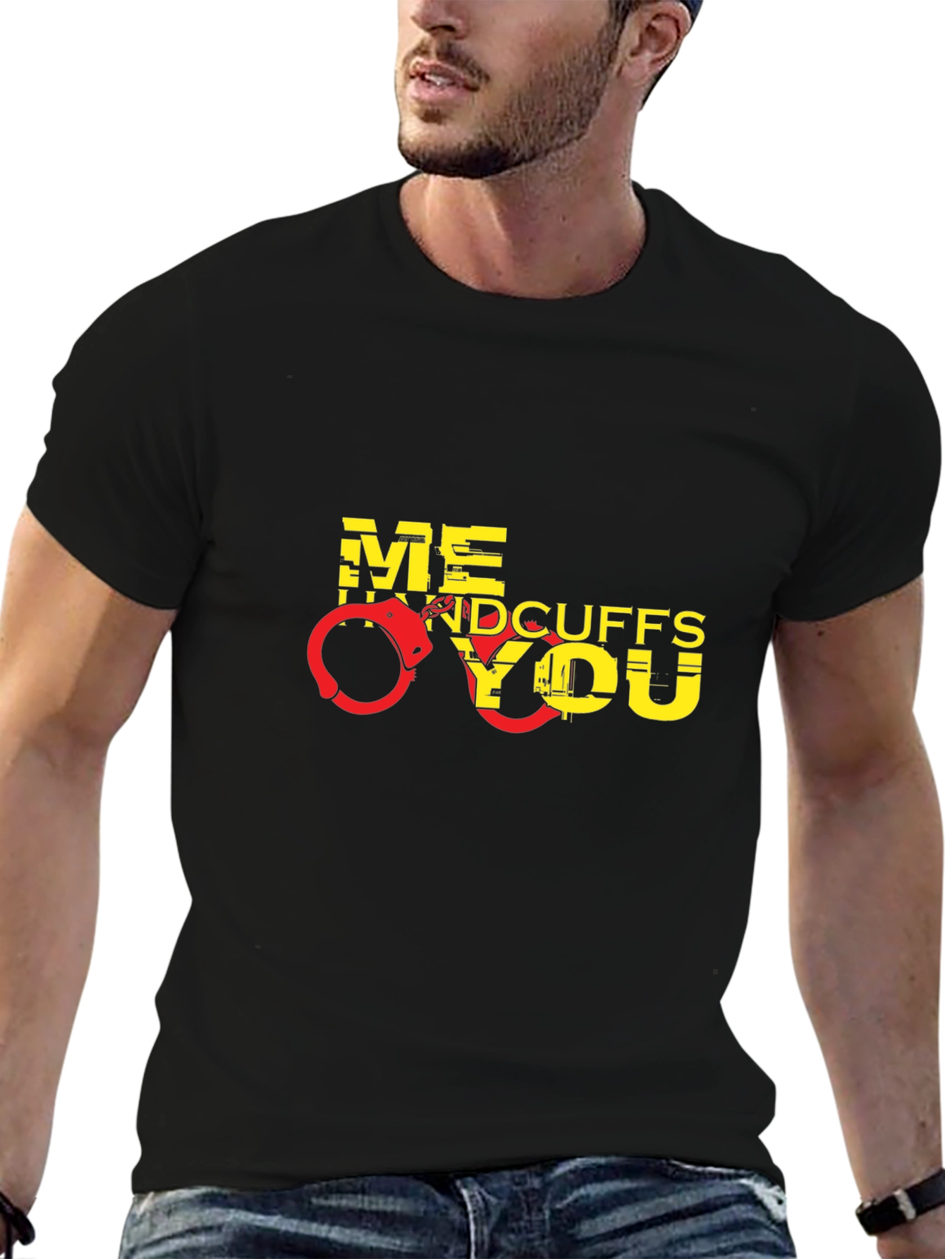 Handcuffs Graphic Mens Black T-Shirt