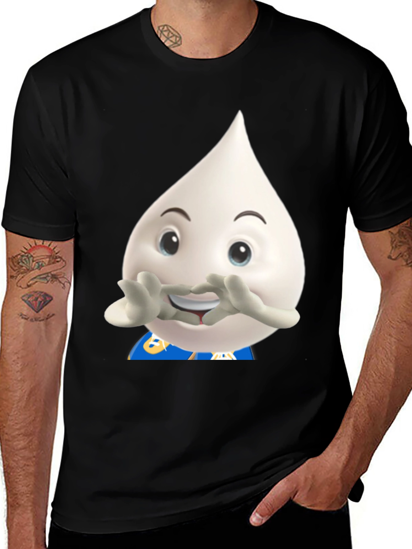 Funny Milk Drop Character Black T-Shirt
