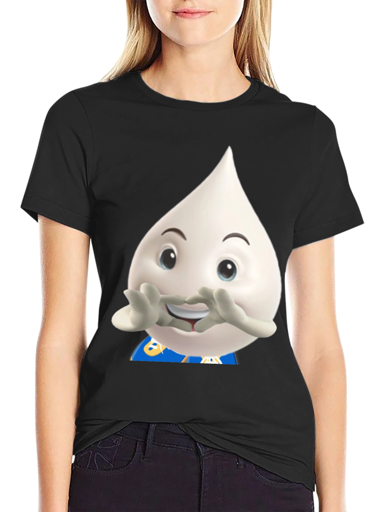 Funny Milk Drop Character Black T-Shirt