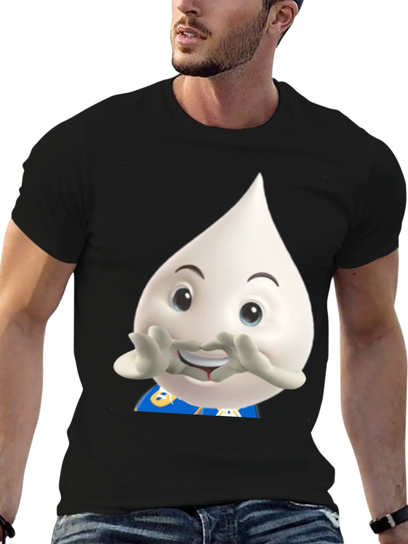 Funny Milk Drop Character Black T-Shirt
