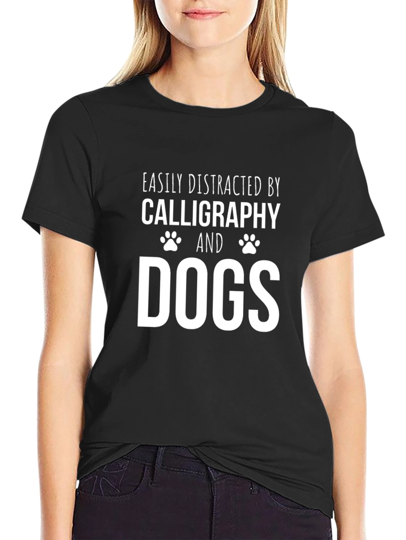 Calligraphy and Dogs T-Shirt - Distracted Easily