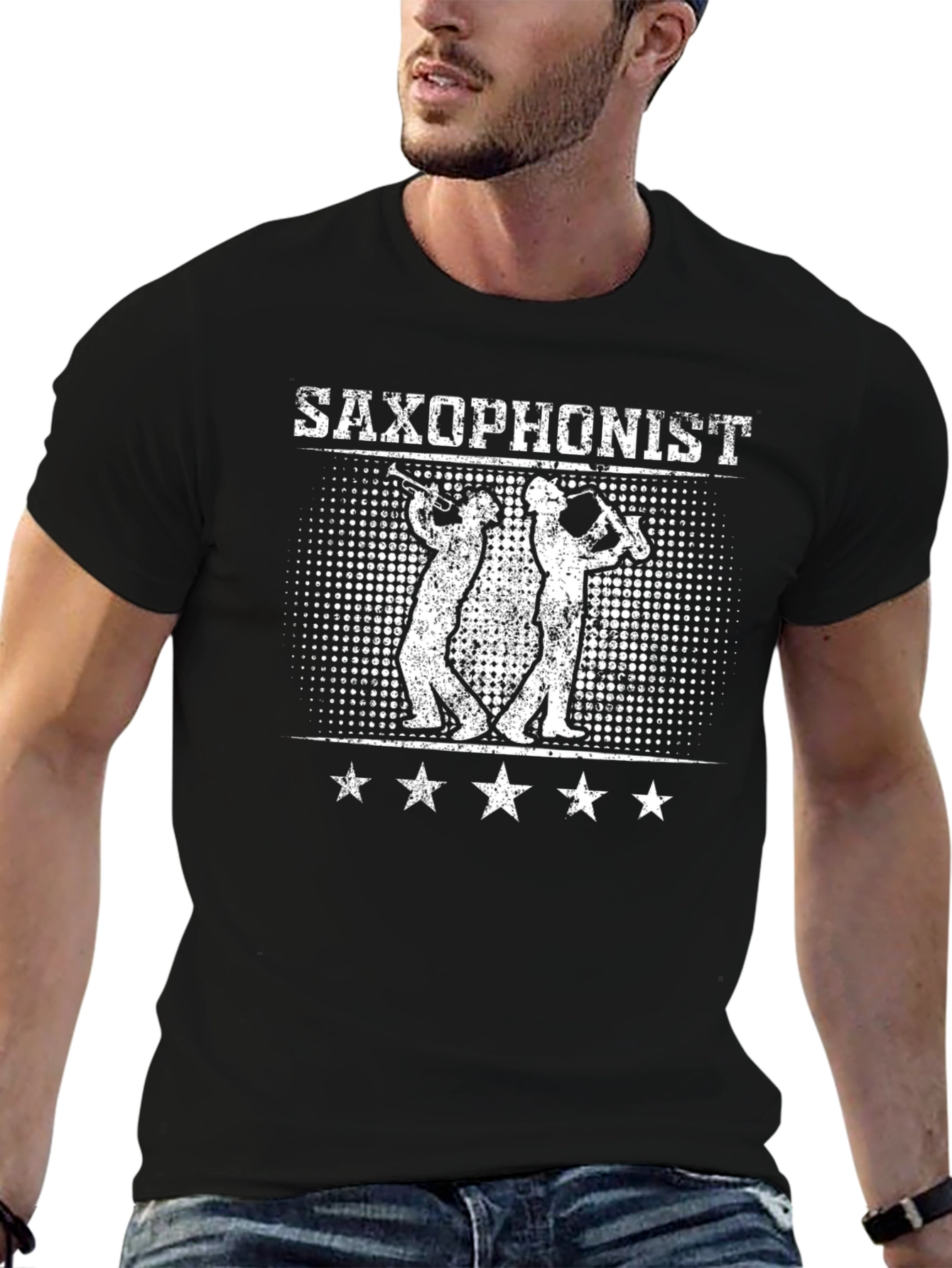Saxophonist Graphic Print Black T-shirt