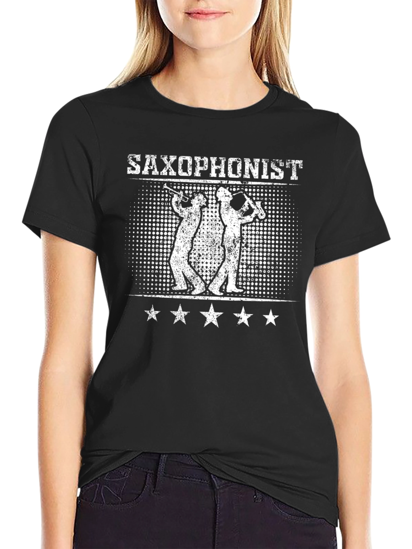 Saxophonist Graphic Print Black T-shirt