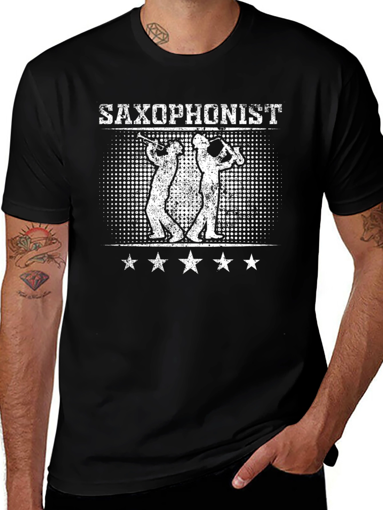 Saxophonist Graphic Print Black T-shirt
