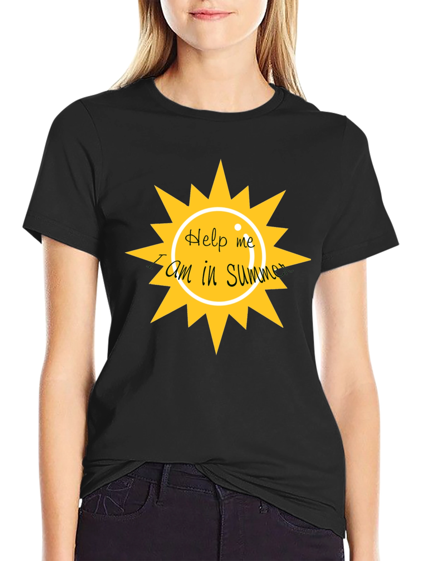 Help Me I am In Summer Black Graphic Tee