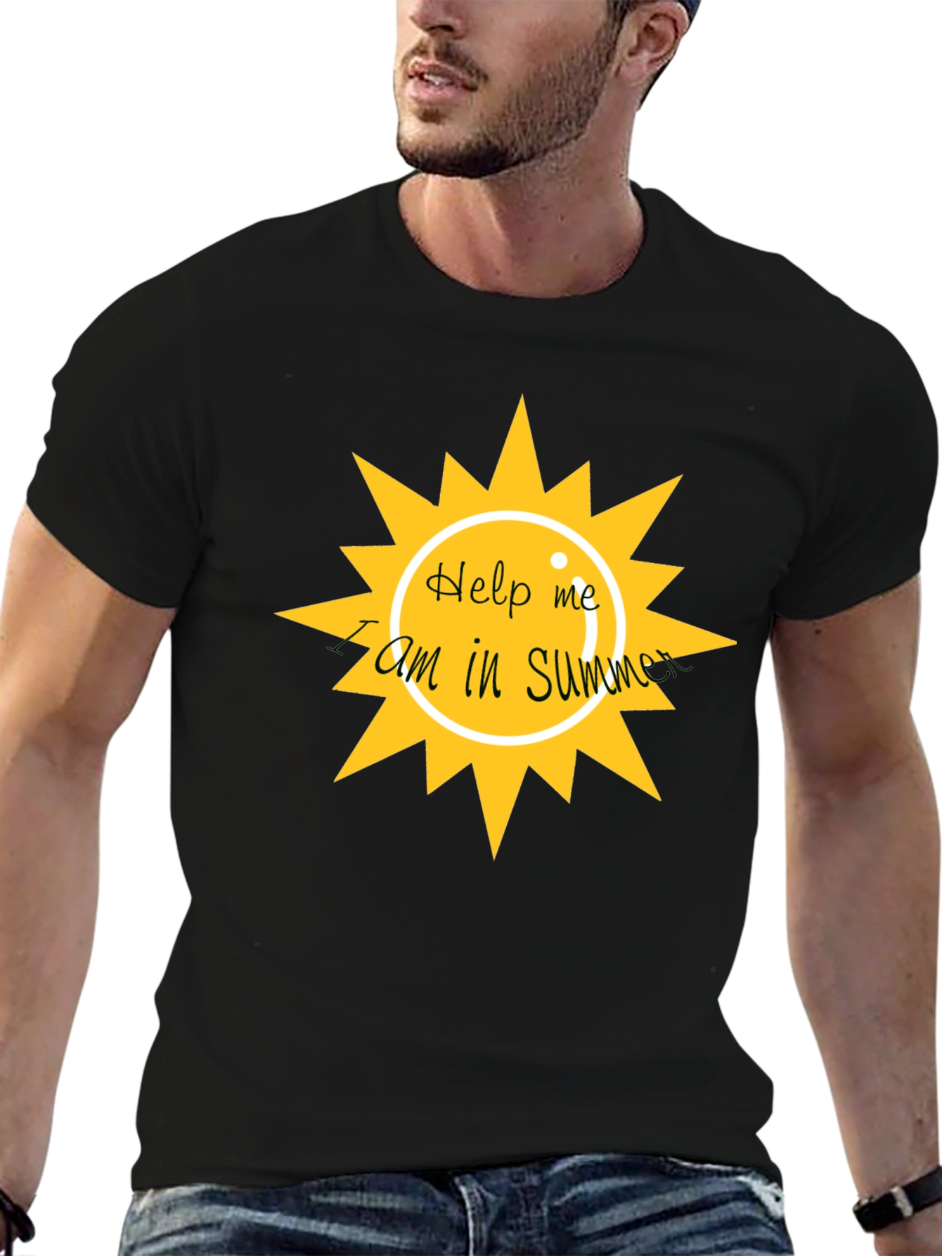 Help Me I am In Summer Black Graphic Tee