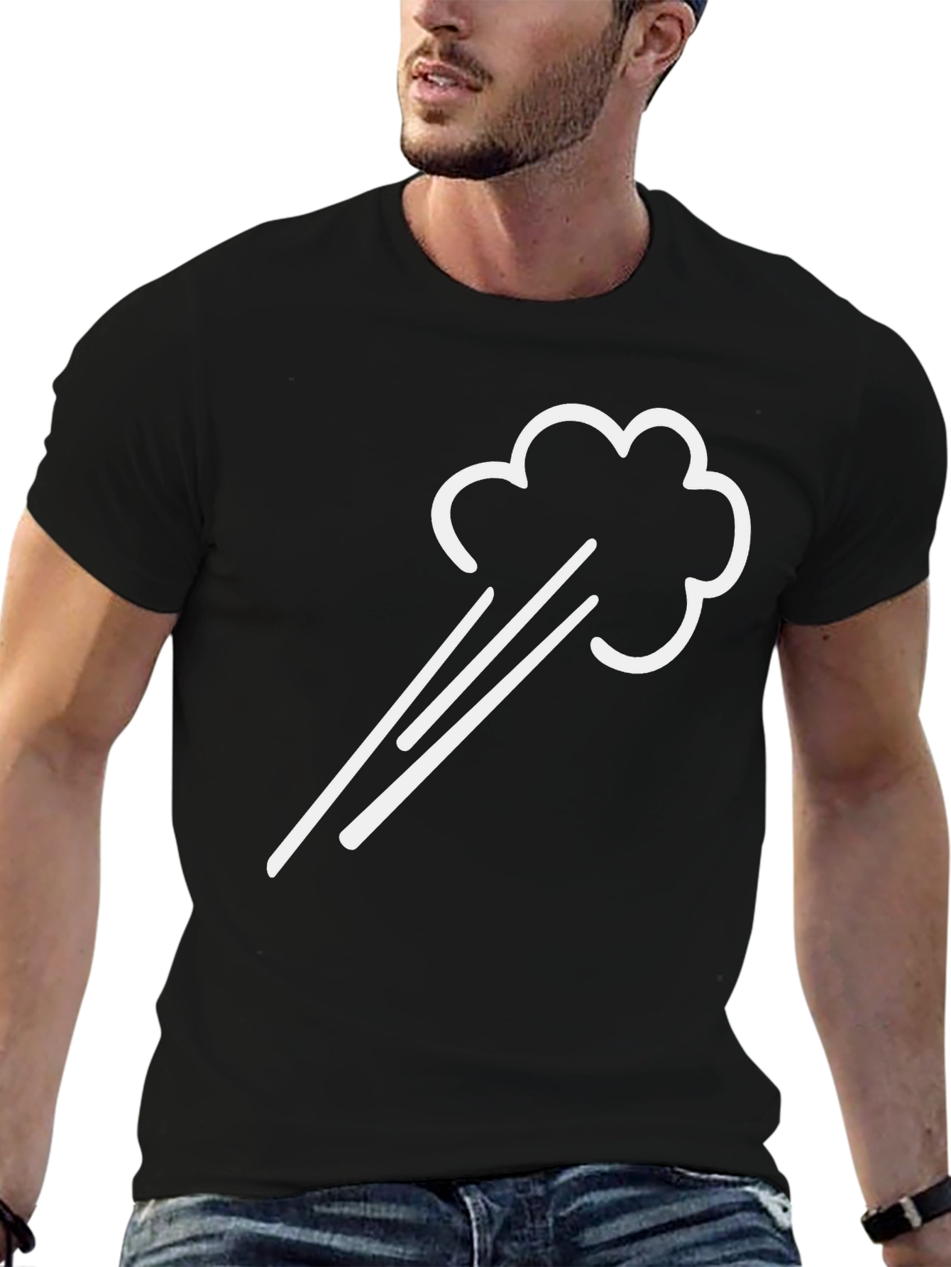 Funny Fart Cloud Graphic T-Shirt - Black Cotton Blend